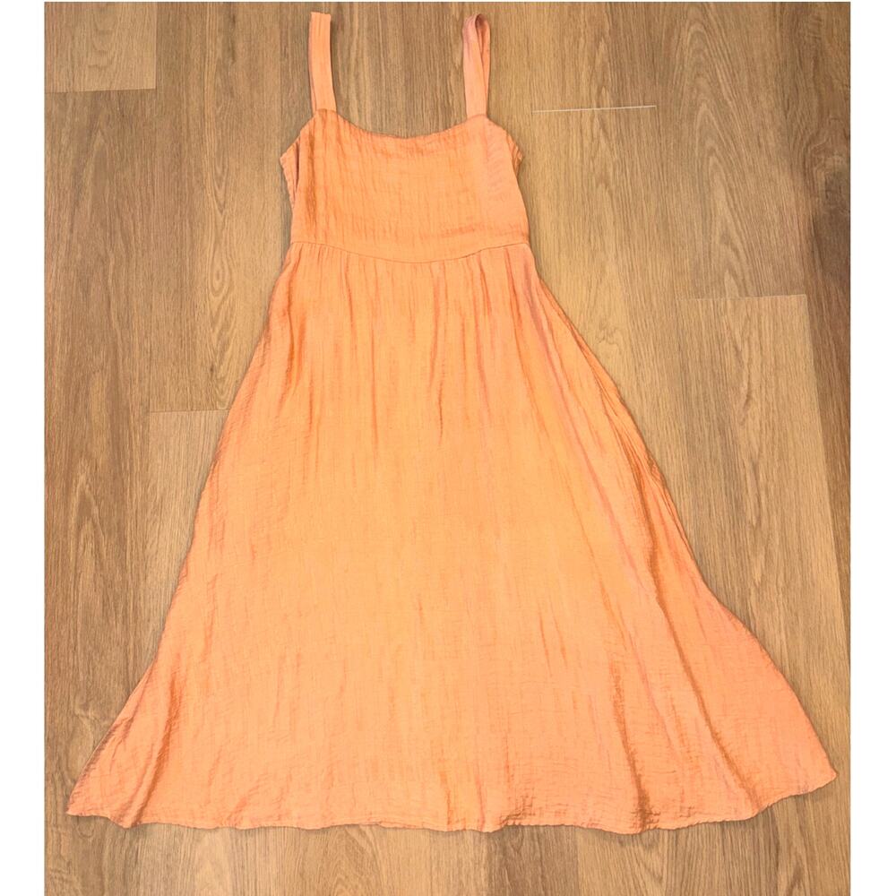Ellison Orange midi dress rectangular checker textured pattern straps size small